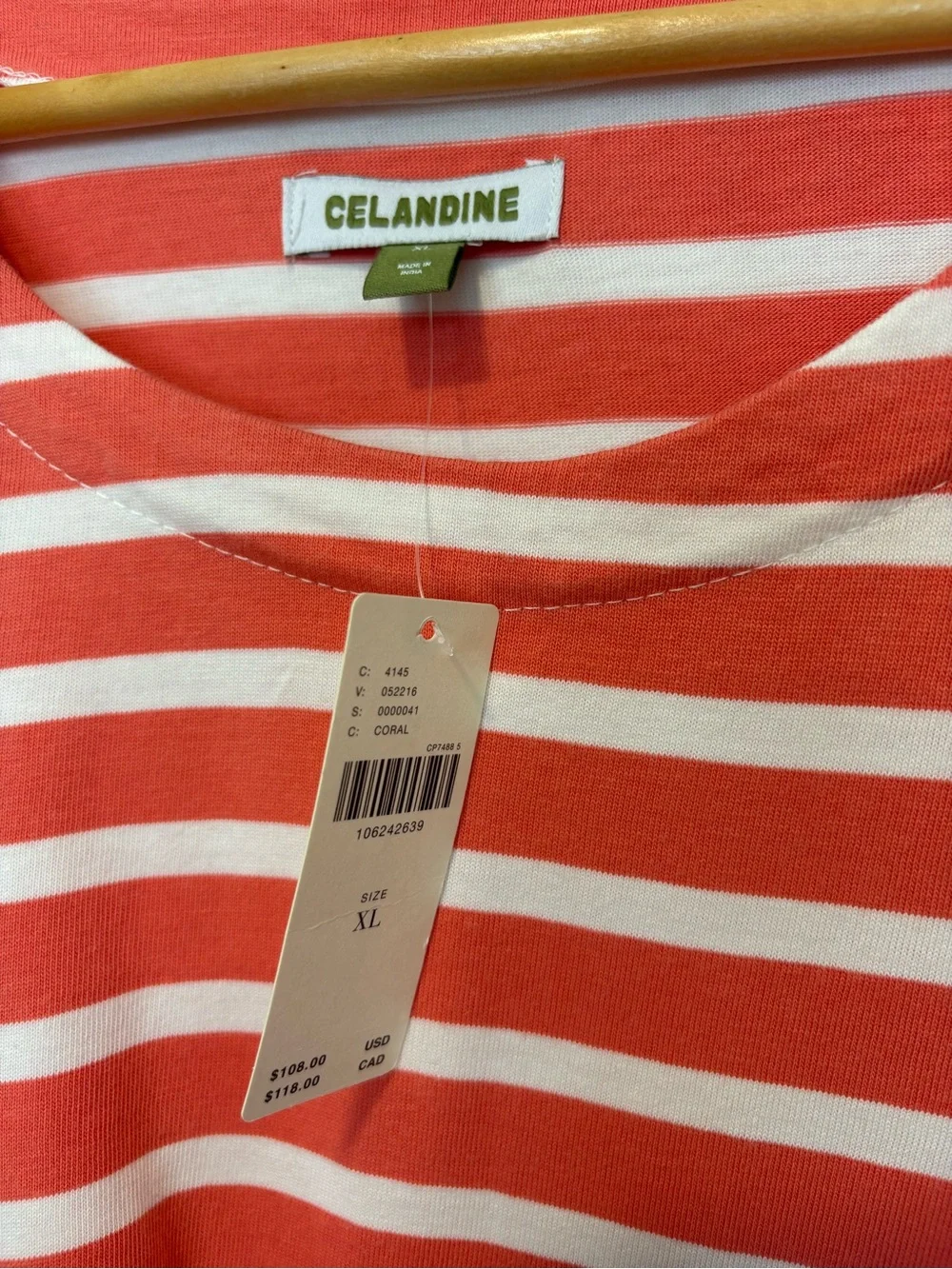 NEW Anthropologie Celandine Deco Stripe T-Shirt Dress Blue Floral Applique XL - Picture 5 of 8